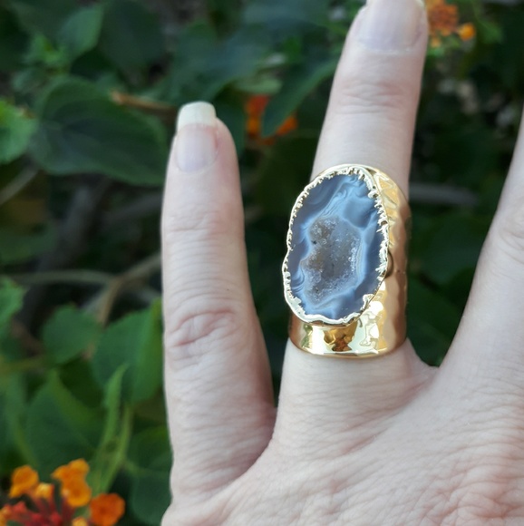 New Titanium Window Druzy Adjustable Gold Ring. - Picture 2 of 6